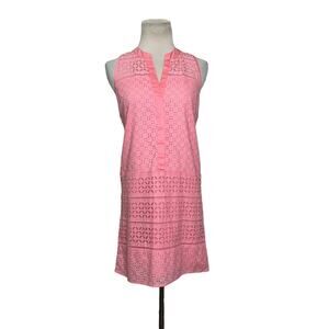 Loft melon pink eyelet sleeveless lined mini dress size 00P